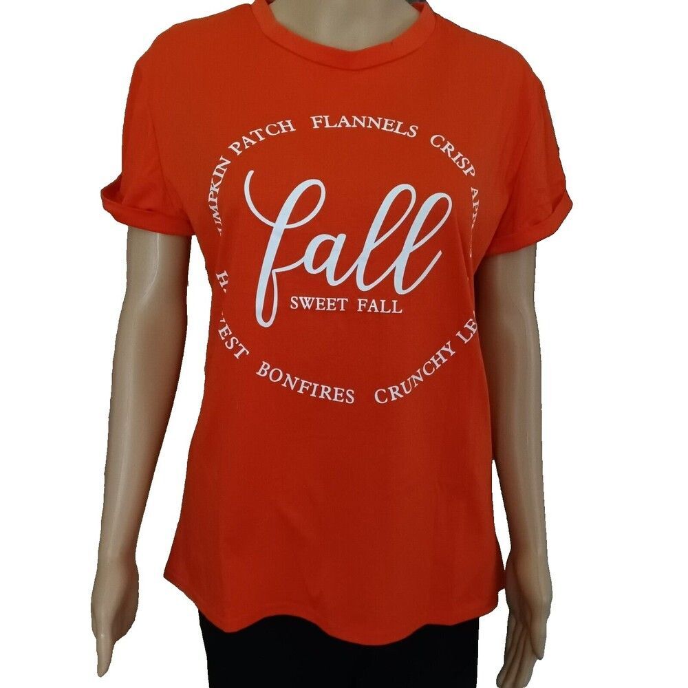 NEW Women's "Fall Sweet Fall" Fall Harvest T-Shirt Medium Orange